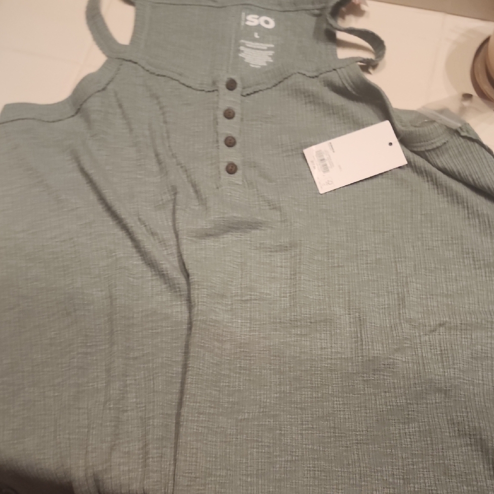 SO Green Ribbed Polo Collar Tank Top